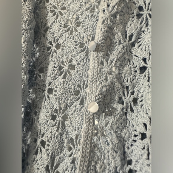 Gorgeous Handmade Crochet Knit Cardigan with Beautiful Blue buttons - Picture 6 of 6